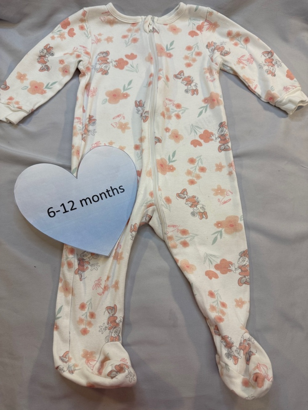 Disney Cream Floral Footed Pajamas with Peach Accents